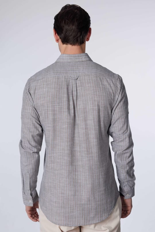Erkek Slim Fit Dar Kesim Uzun Kollu %100 Pamuk Keten Doku Çizgili Gömlek