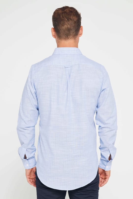 Erkek Slim Fit Dar Kesim Uzun Kollu %100 Pamuk Keten Doku Çizgili Gömlek