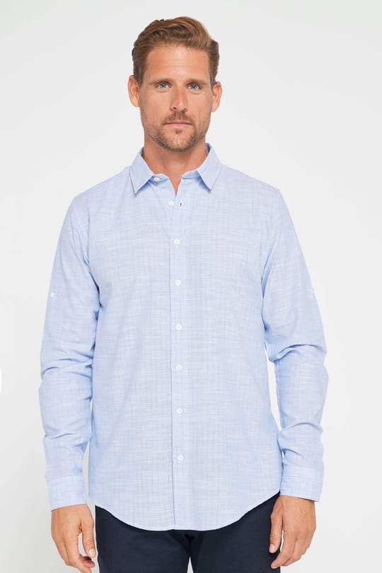Erkek Slim Fit Dar Kesim Uzun Kollu %100 Pamuk Keten Doku Çizgili Gömlek