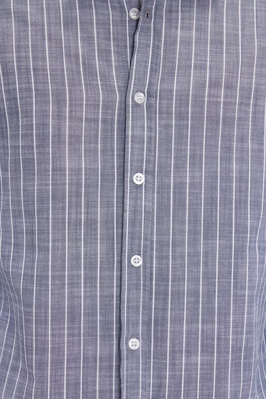 Erkek Slim Fit Dar Kesim Uzun Kollu %100 Pamuk Keten Doku Çizgili Gömlek