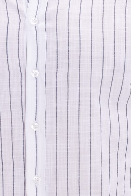 Erkek Slim Fit Dar Kesim Uzun Kollu %100 Pamuk Keten Doku Çizgili Gömlek