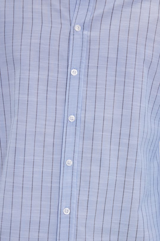 Erkek Slim Fit Dar Kesim Uzun Kollu %100 Pamuk Keten Doku Çizgili Gömlek