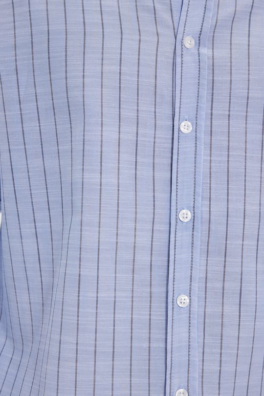 Erkek Slim Fit Dar Kesim Uzun Kollu %100 Pamuk Keten Doku Çizgili Gömlek