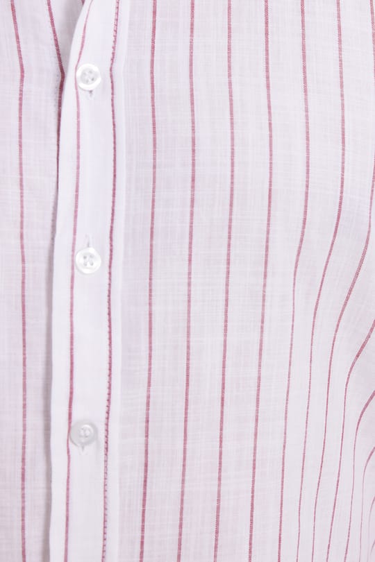 Erkek Slim Fit Dar Kesim Uzun Kollu %100 Pamuk Keten Doku Çizgili Gömlek
