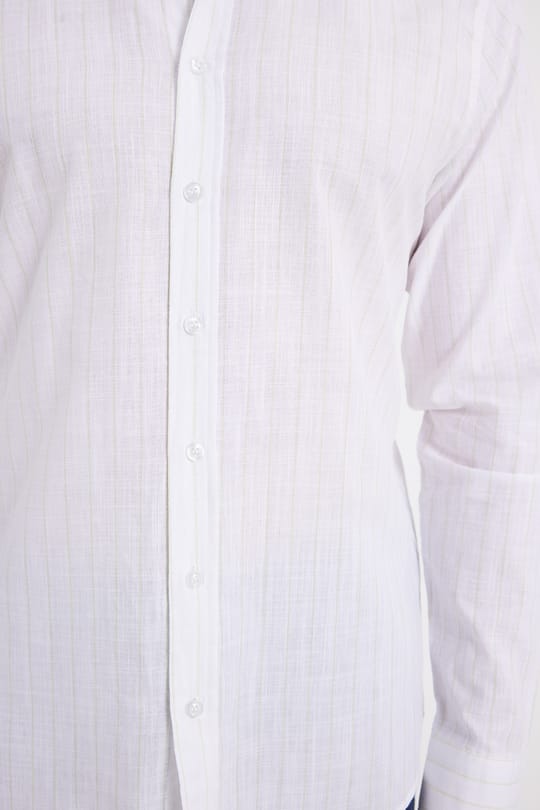 Erkek Slim Fit Dar Kesim Uzun Kollu %100 Pamuk Keten Doku Çizgili Gömlek