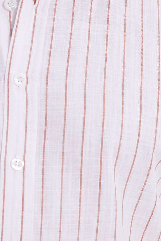 Erkek Slim Fit Dar Kesim Uzun Kollu %100 Pamuk Keten Doku Çizgili Gömlek