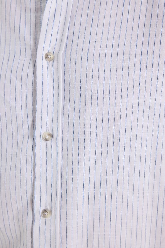 Erkek Slim Fit Dar Kesim Uzun Kollu %100 Pamuk Keten Doku Çizgili Hakim Yaka Gömlek