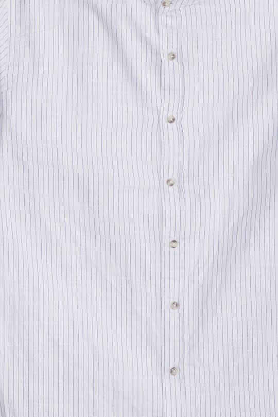 Erkek Slim Fit Dar Kesim Uzun Kollu %100 Pamuk Keten Doku Çizgili Hakim Yaka Gömlek