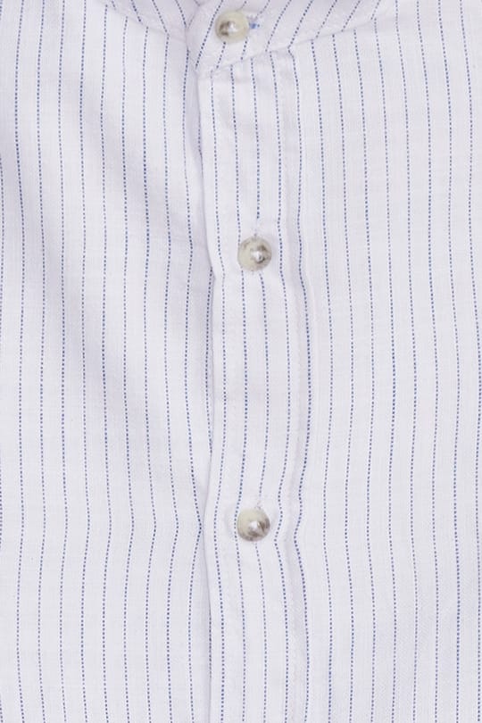 Erkek Slim Fit Dar Kesim Uzun Kollu %100 Pamuk Keten Doku Çizgili Hakim Yaka Gömlek