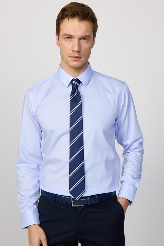 Slim Fit Non-Iron Ütü Gerektirmez Mavi Erkek Gömlek