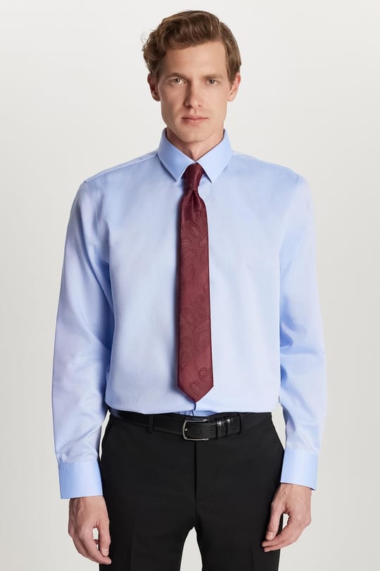 Slim Fit Mavi Non-Iron %100 Pamuk Doğa Dostu Ekoteks Belgeli Ütü Gerektirmez Gömlek