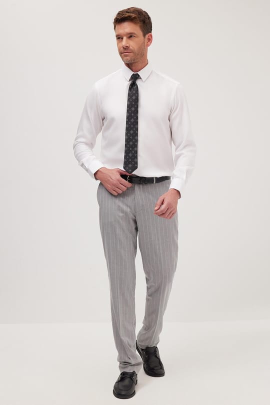 Slim Fit Beyaz Non-Iron %100 Pamuk Doğa Dostu Ekoteks Belgeli Ütü Gerektirmez Gömlek