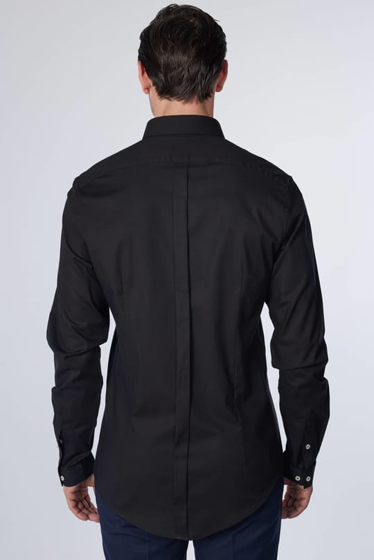 Erkek Slim Fit Dar Kesim Uzun Kollu Pamuklu Gizli Pat Siyah Gömlek