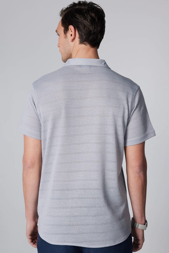 Erkek Slim Fit Dar Kesim Kısa Kollu Örme Kumaş Gri Apaş Yaka Gömlek