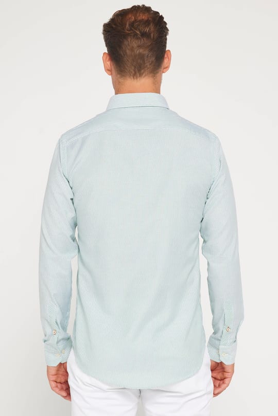 Erkek Slim Fit Dar Kesim Uzun Kollu Pamuklu Çizgili Tek Cepli Düğmeli Yaka Gömlek