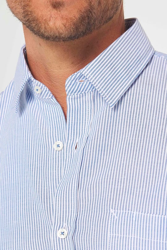 Erkek Slim Fit Dar Kesim Uzun Kollu Pamuklu Çizgili Tek Cepli Düğmeli Yaka Gömlek