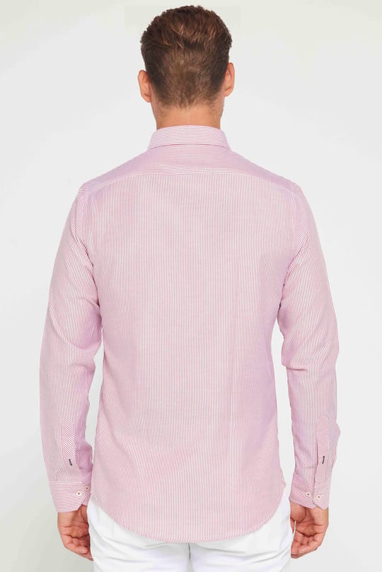 Erkek Slim Fit Dar Kesim Uzun Kollu Pamuklu Çizgili Tek Cepli Düğmeli Yaka Gömlek