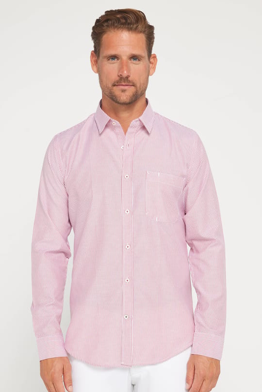 Erkek Slim Fit Dar Kesim Uzun Kollu Pamuklu Çizgili Tek Cepli Düğmeli Yaka Gömlek