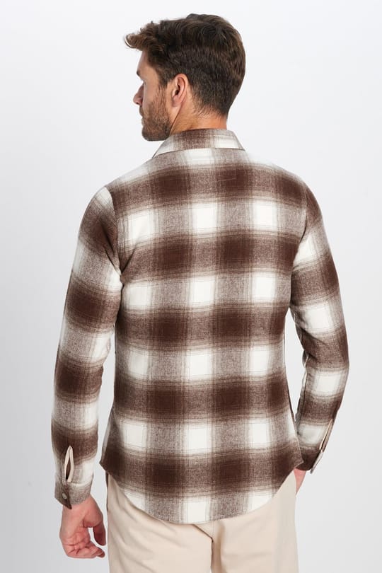 Erkek Slim Fit Dar Kesim Çift Cepli Kareli Kışlık Oduncu Gömlek