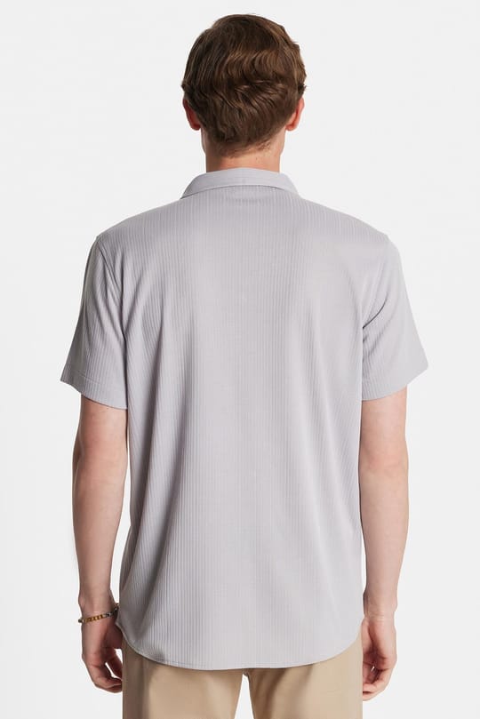 Erkek Slim Fit Yazlık Örme Dokulu Kısa Kollu Apaş Yaka Gri Gömlek