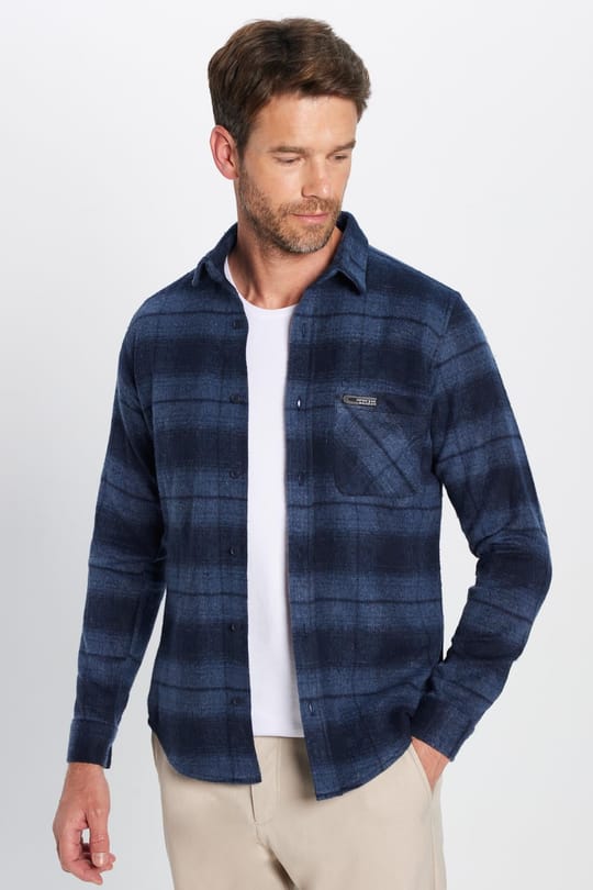 Erkek Slim Fit Dar Kesim Oduncu Tek Cep Kareli Kışlık Gömlek