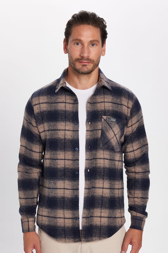 Erkek Slim Fit Dar Kesim Oduncu Tek Cep Kareli Kışlık Gömlek