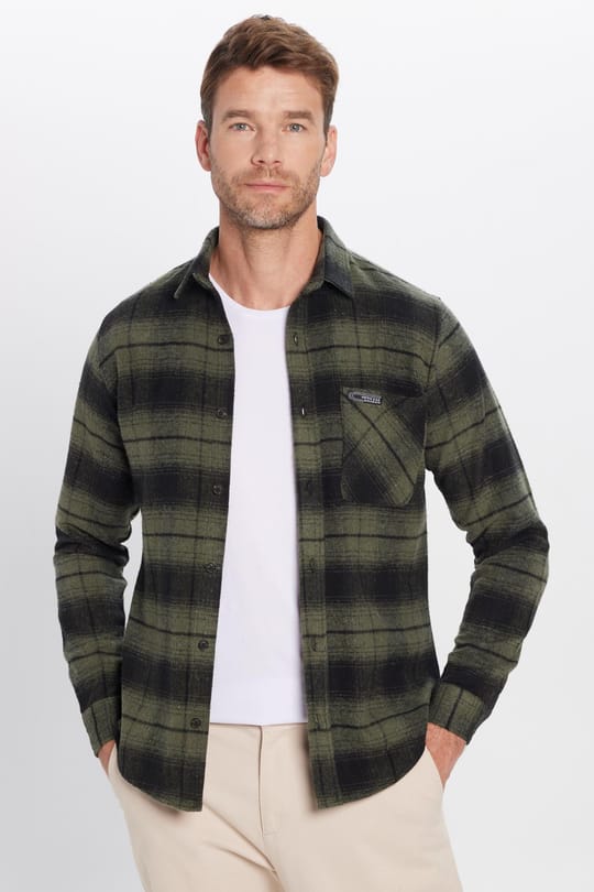 Erkek Slim Fit Dar Kesim Oduncu Tek Cepli Kareli Kışlık Gömlek