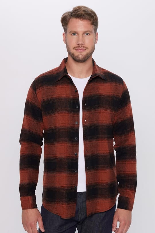 Erkek Slim Fit Dar Kesim Oduncu Kareli Kışlık Gömlek