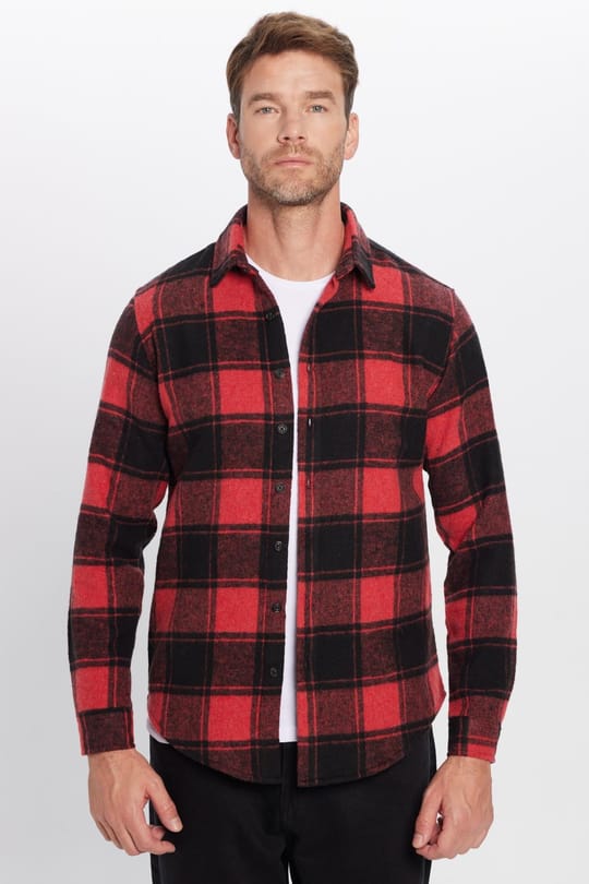 Erkek Slim Fit Dar Kesim Oduncu Kareli Kışlık Gömlek