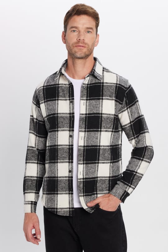 Erkek Slim Fit Dar Kesim Oduncu Kareli Kışlık Gömlek