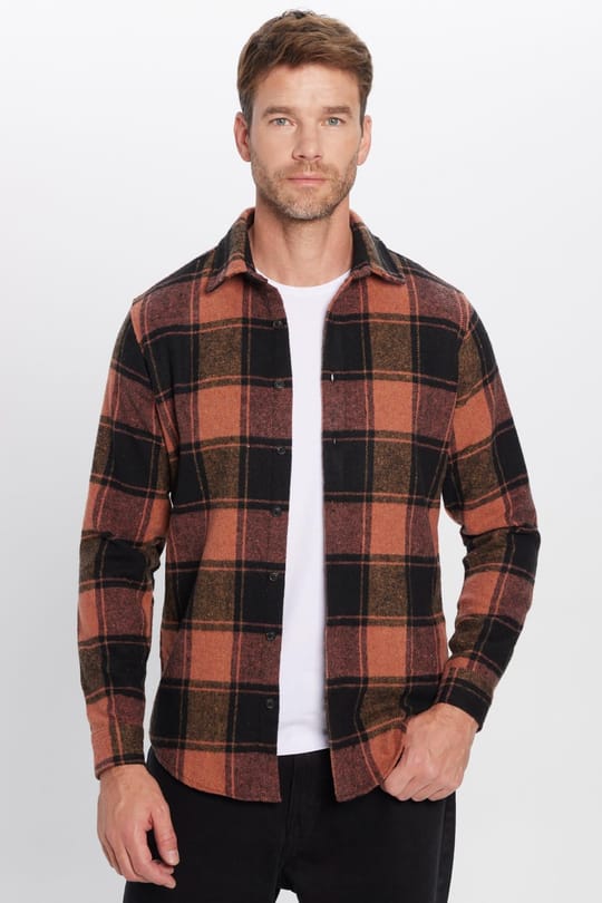 Erkek Slim Fit Dar Kesim Oduncu Kareli Kışlık Gömlek