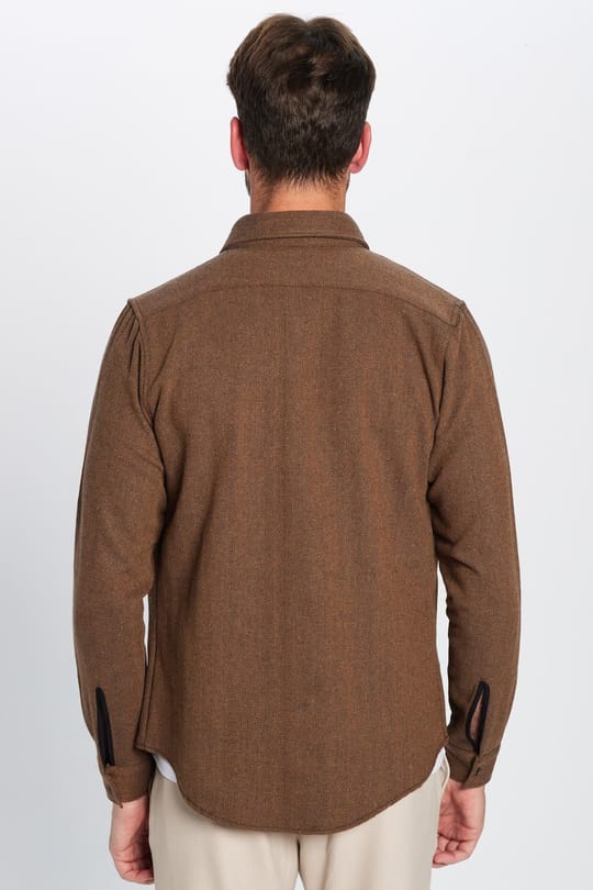 Erkek Slim Fit Dar Kesim Oduncu Kahverengi Düğmeli Yaka Düz Kışlık Gömlek