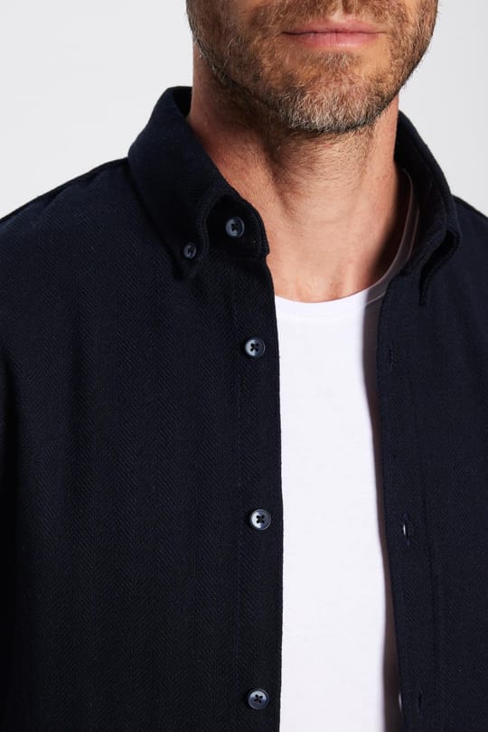Erkek Slim Fit Dar Kesim Oduncu Düz Lacivert Düğmeli Yaka Kışlık Gömlek