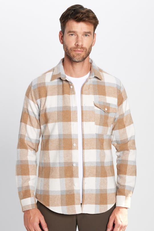 Erkek Slim Fit Dar Kesim Oduncu Tek Cepli Kareli Kışlık Gömlek