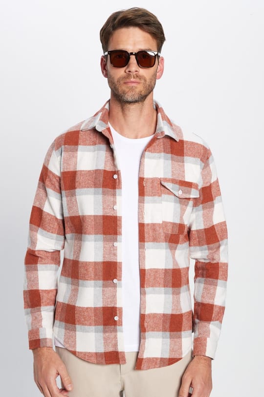 Erkek Slim Fit Dar Kesim Oduncu Tek Cepli Kareli Kışlık Gömlek