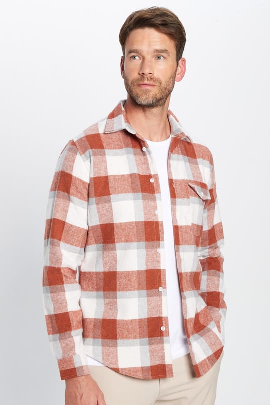 Erkek Slim Fit Dar Kesim Oduncu Tek Cepli Kareli Kışlık Gömlek