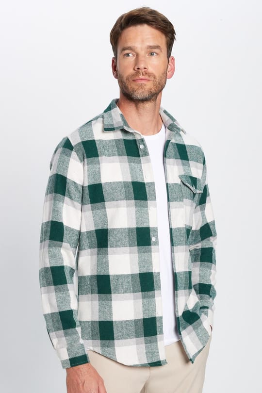 Erkek Slim Fit Dar Kesim Oduncu Tek Cepli Kareli Kışlık Gömlek