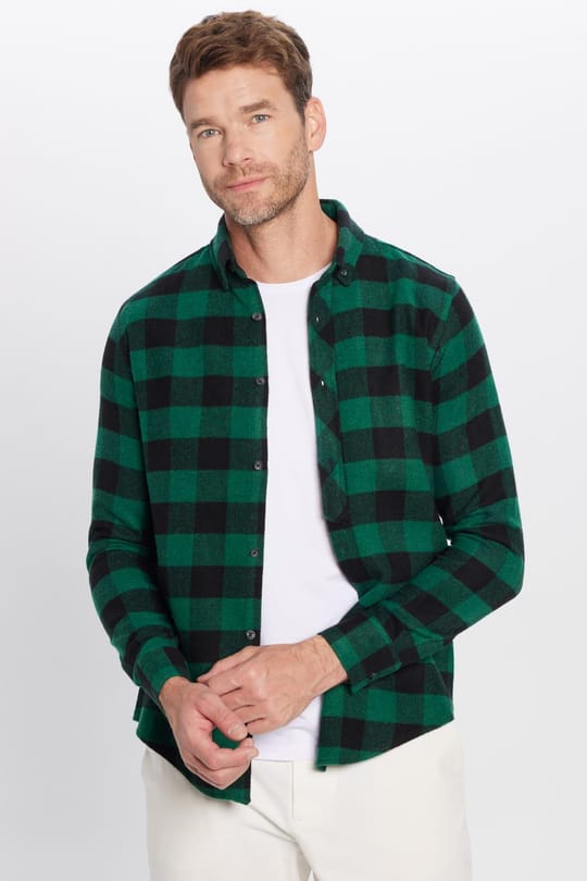 Erkek Slim Fit Dar Kesim Oduncu Düğmeli Yaka Kareli Kışlık Gömlek