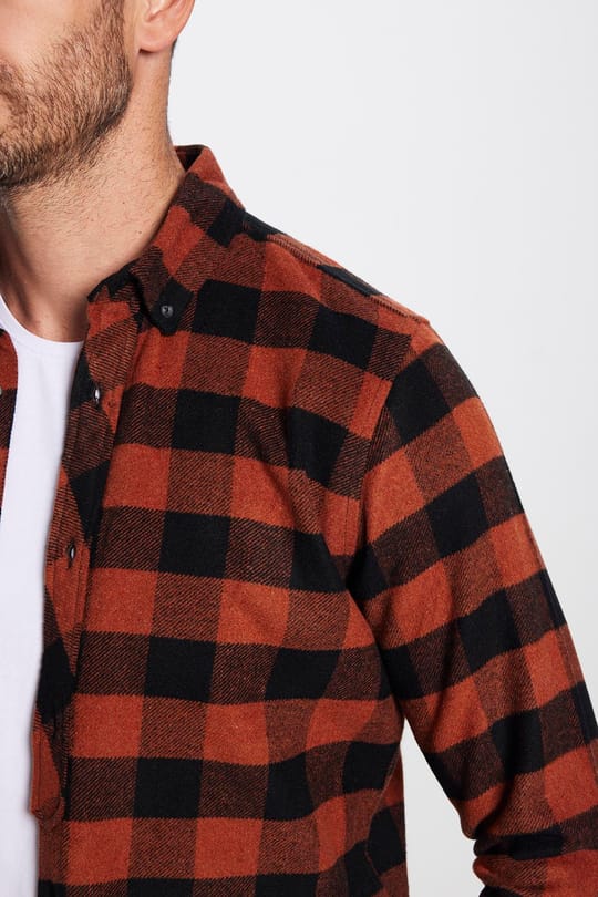 Erkek Slim Fit Dar Kesim Oduncu Düğmeli Yaka Kareli Kışlık Gömlek
