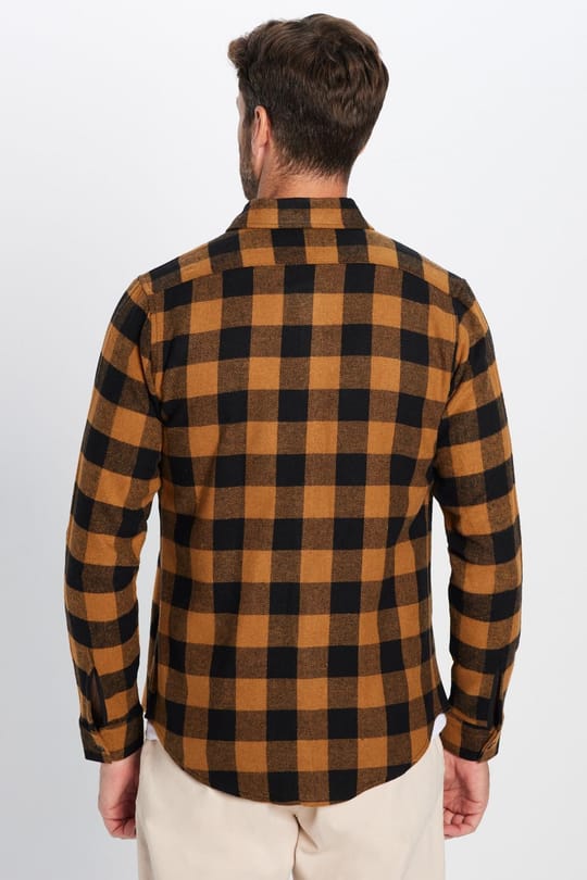 Erkek Slim Fit Dar Kesim Oduncu Düğmeli Yaka Kareli Kışlık Gömlek