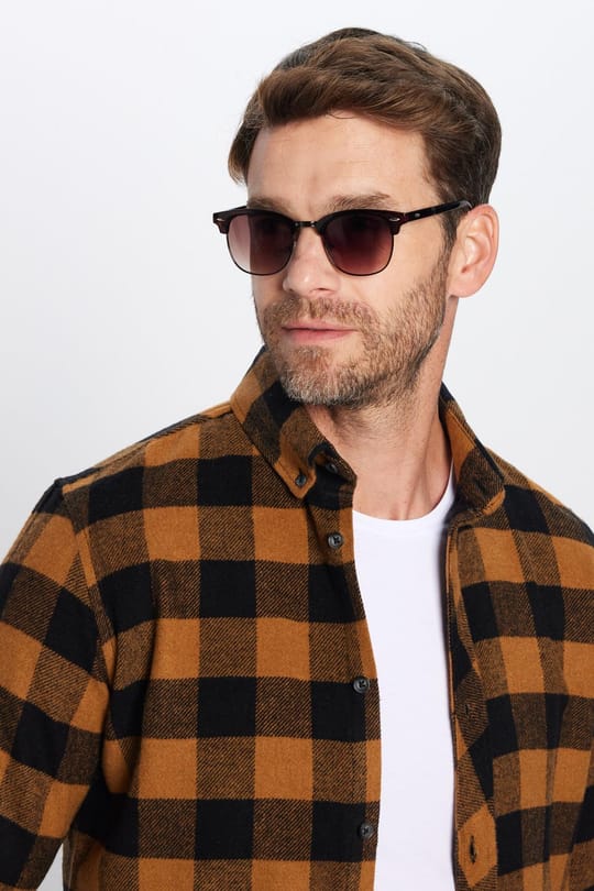 Erkek Slim Fit Dar Kesim Oduncu Düğmeli Yaka Kareli Kışlık Gömlek
