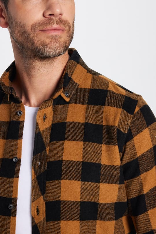 Erkek Slim Fit Dar Kesim Oduncu Düğmeli Yaka Kareli Kışlık Gömlek