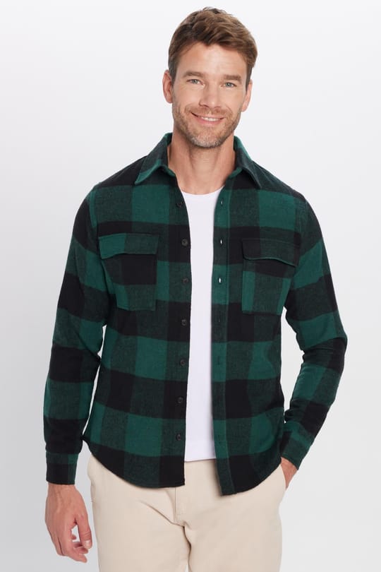 Erkek Slim Fit Dar Kesim Oduncu Çift Cep Kapaklı Kareli Kışlık Gömlek