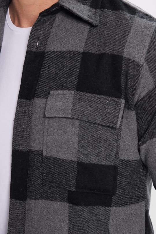 Erkek Slim Fit Dar Kesim Oduncu Çift Cep Kapaklı Kareli Kışlık Gömlek