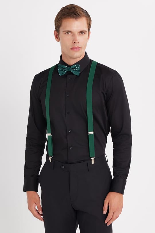 Erkek Slim Fit  Premium Likralı Pamuk Saten Siyah Gömlek