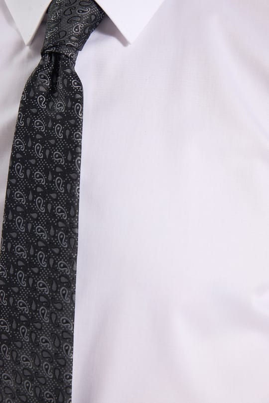 Erkek Slim Fit Dar Kesim Non-Iron Uzun Kollu Kravatlık Yaka Pamuklu Beyaz Gömlek