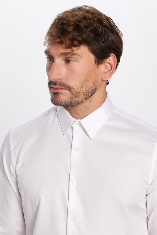 Erkek Slim Fit Non-Iron Pamuklu Ütü Gerektirmez Beyaz Gömlek