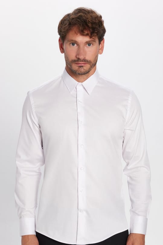 Erkek Slim Fit Non-Iron Pamuklu Ütü Gerektirmez Beyaz Gömlek