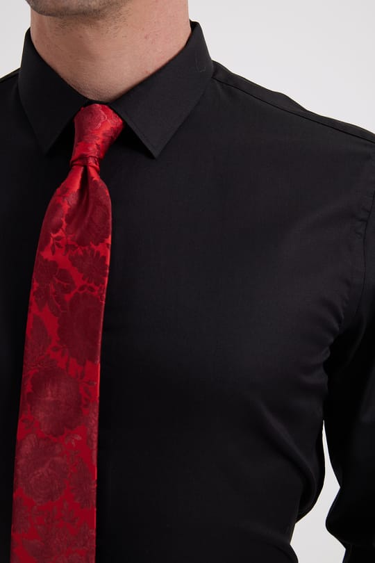 Erkek Slim Fit Non-Iron Pamuklu Ütü Gerektirmez Siyah Gömlek