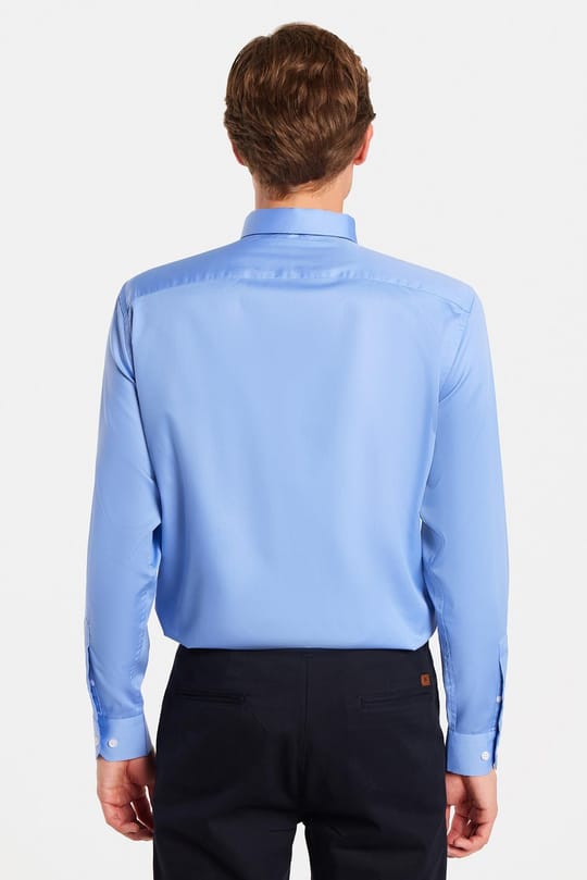Erkek Slim Fit Non-Iron Pamuklu Ütü Gerektirmez Mavi Gömlek